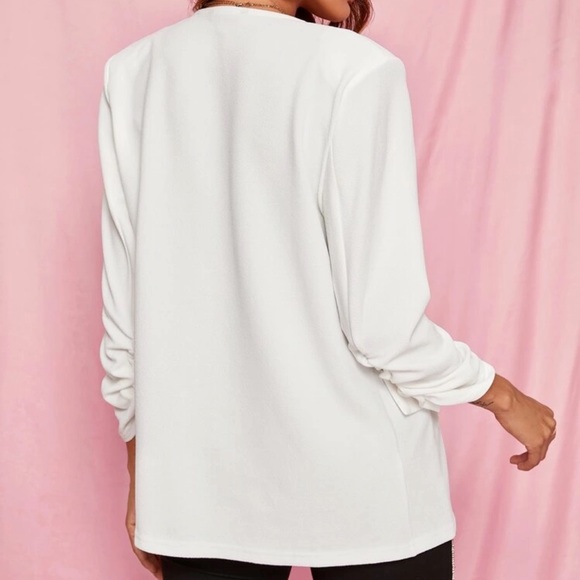 ❗️ Blazer jacket 3/4 scrunch sleeve collarless white - Picture 2 of 7
